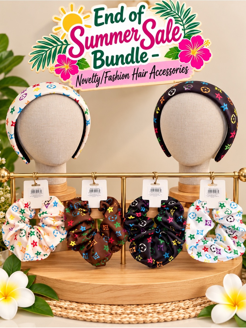 Novelty Multicolor Star Print Padded Headband & Scrunchie Set - all new